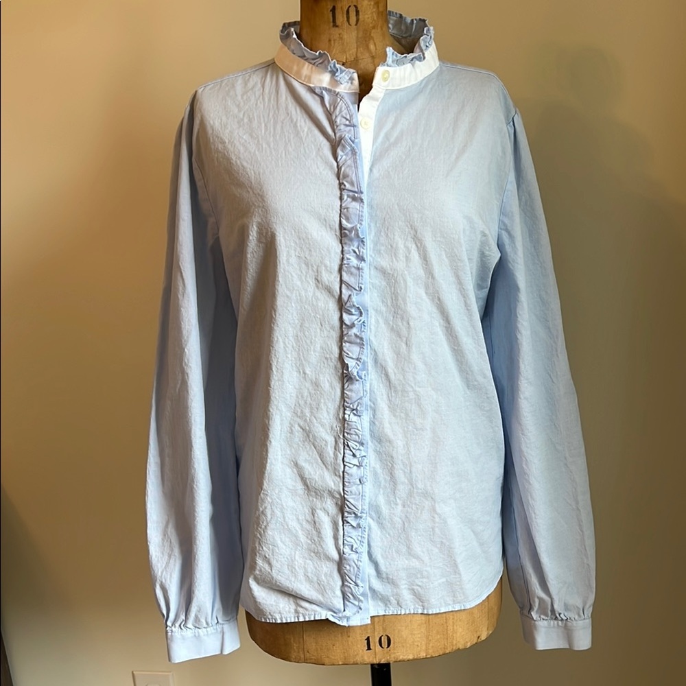 LOFT Sky Blue Blouse with Ruffle Detail
